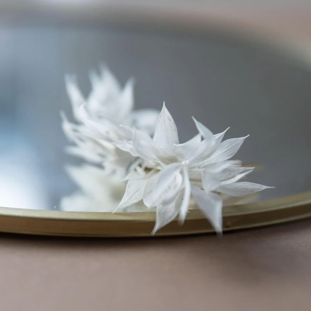 Haarkamm Trockenblumen weiß Ruskus