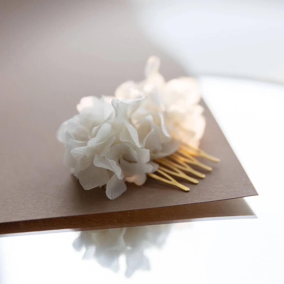 Haarkamm Trockenblumen weiß Hortensie