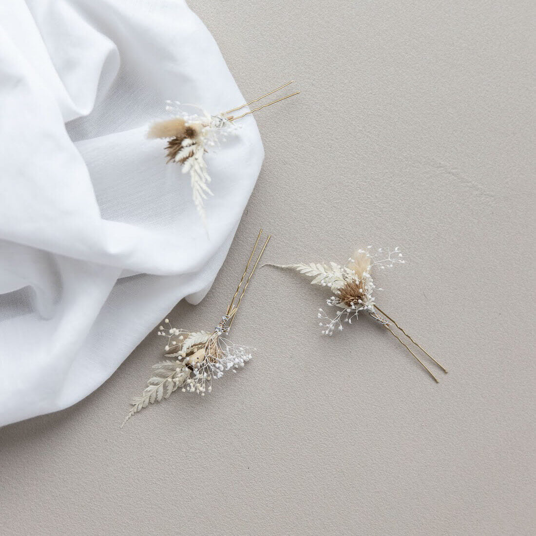 Haarnadel Trockenblumen Boho weiß