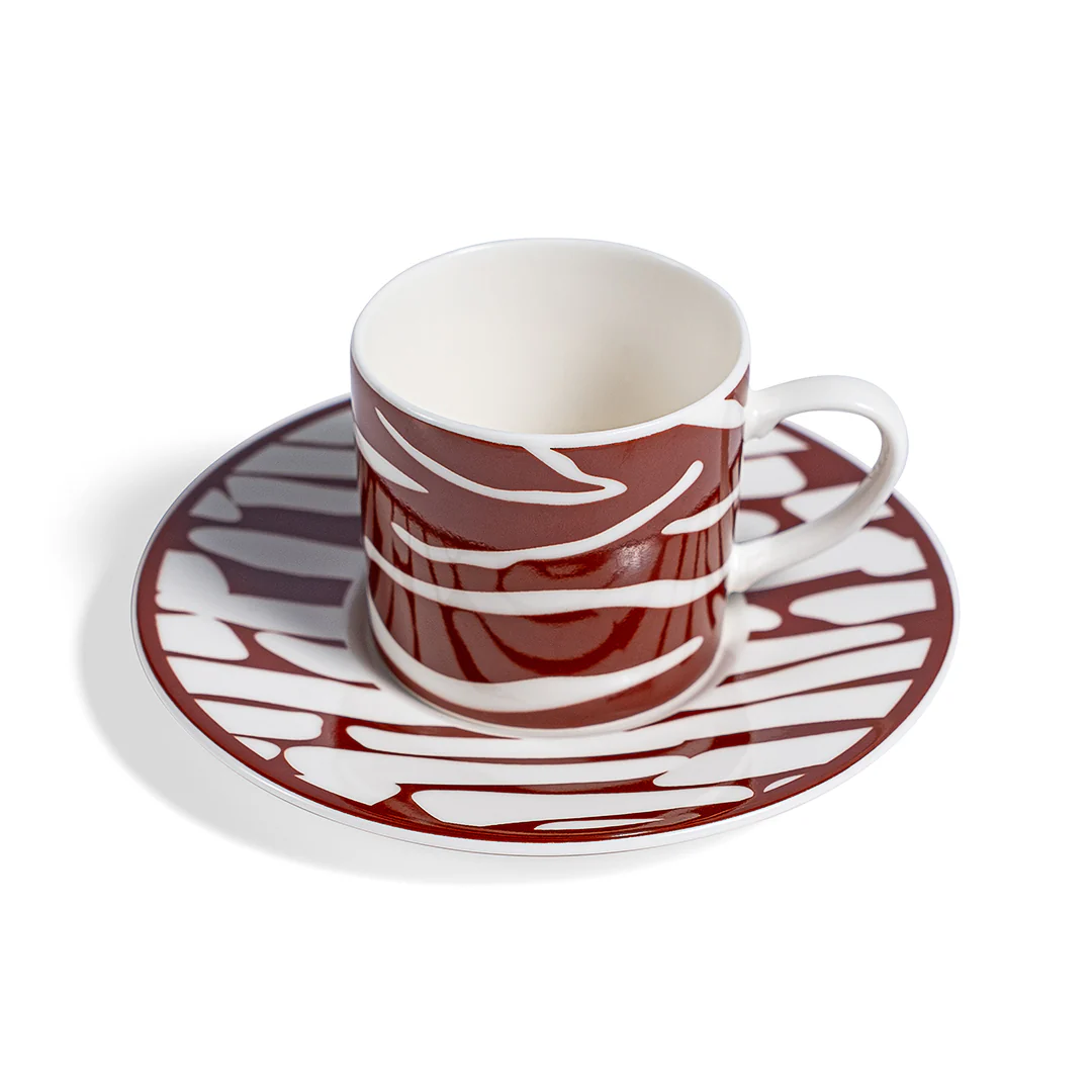 Zebra Desen Bordo Renk Kahve Fincanı