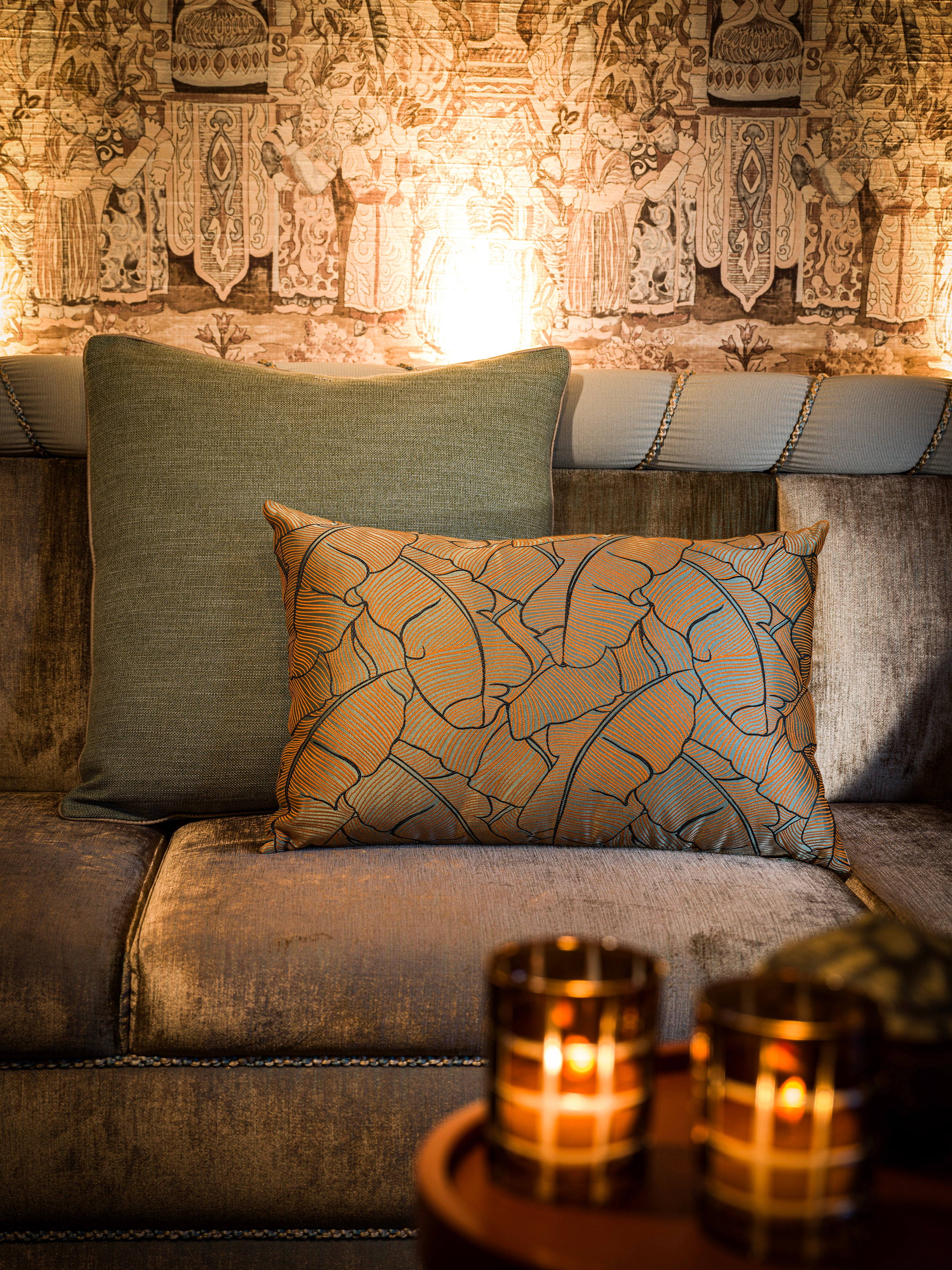 Yaprak Desenli Mint Yastık