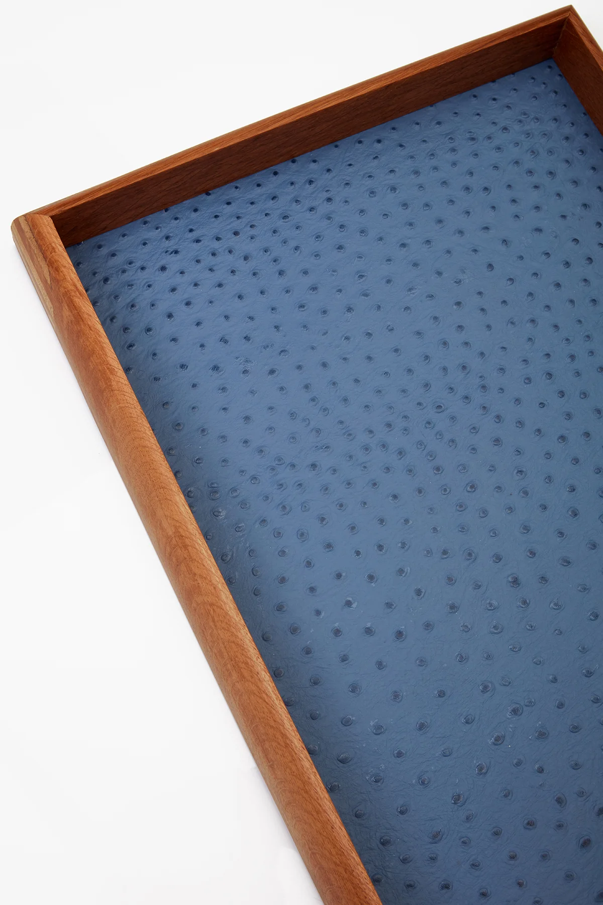 Mavi Renk Deri Detaylı Ahşap Tepsi