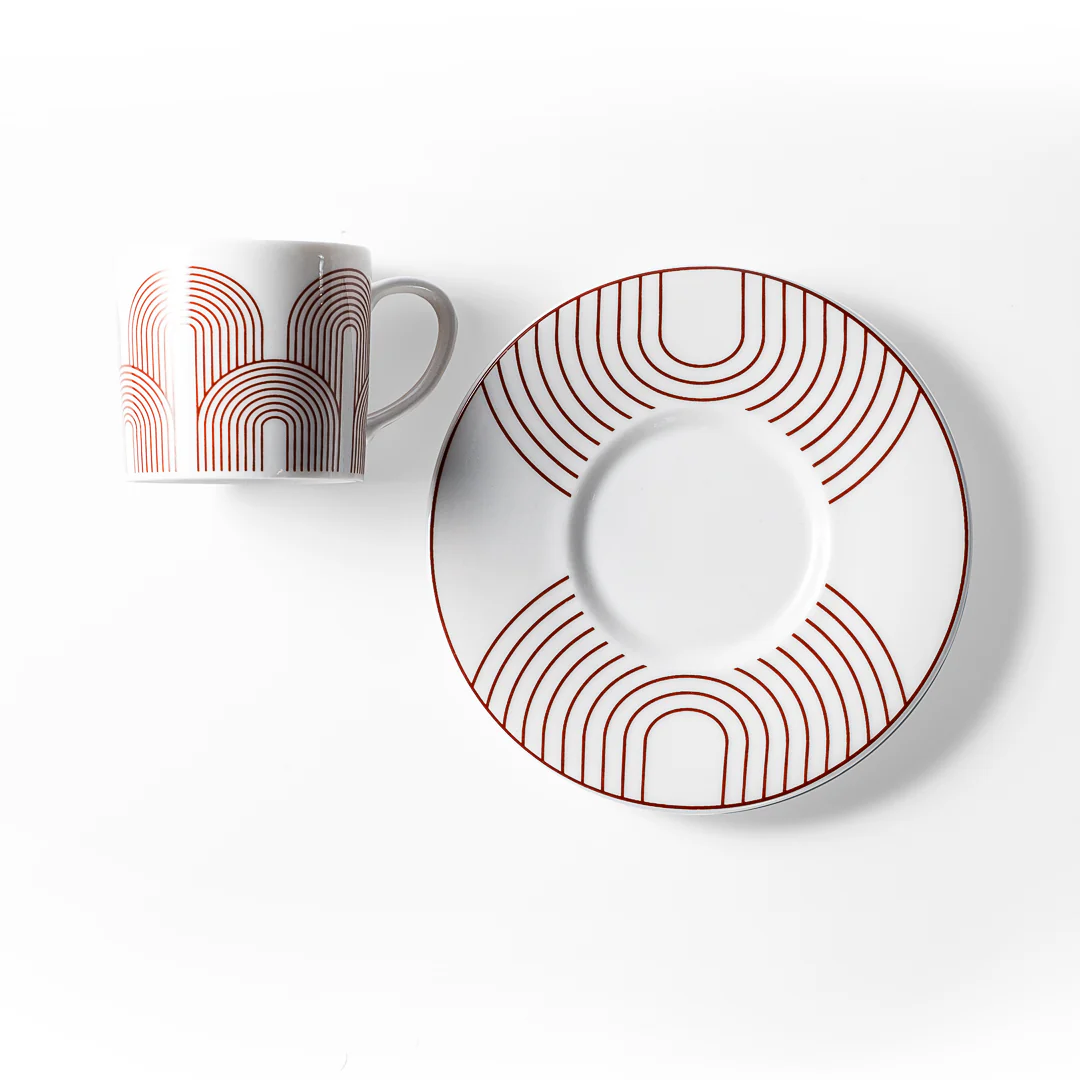 Çizgili Desen Borda Renk Kahve Fincanı