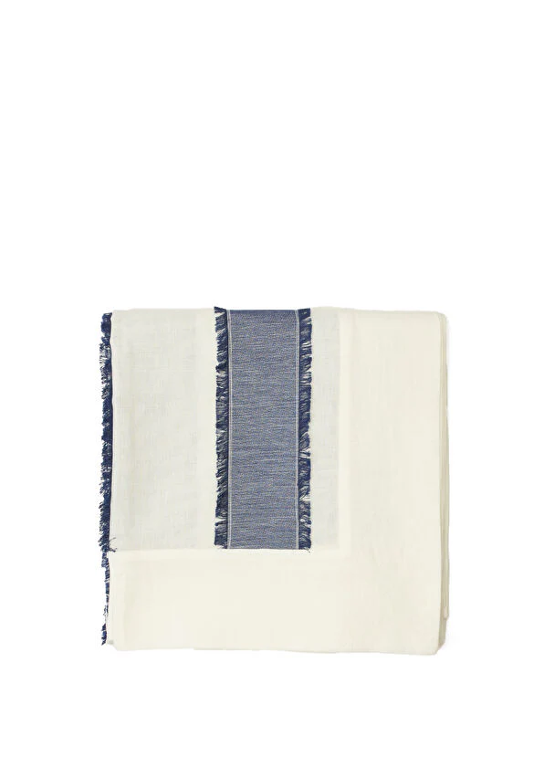 Mavi Beyaz Keten Masa Örtüsü