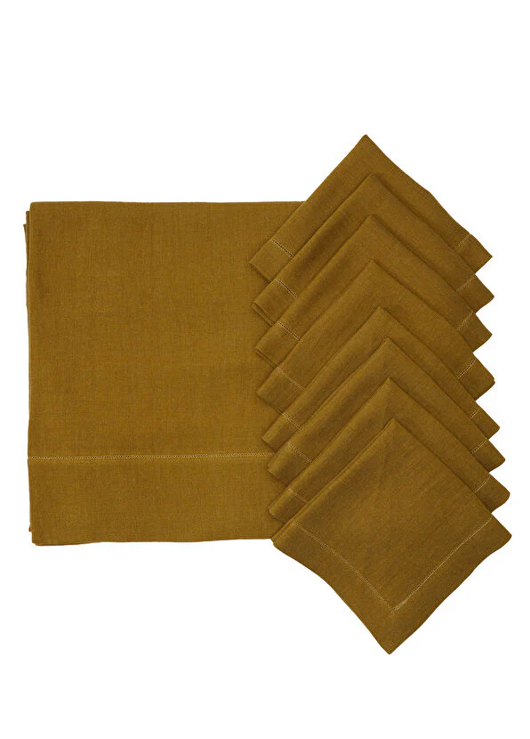 Yeşil 8li Keten Peçete Seti Ve Masa Örtüsü