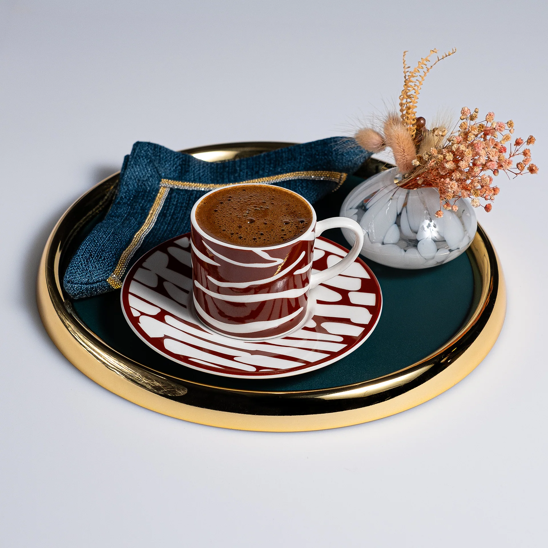 Zebra Desen Bordo Renk Kahve Fincanı