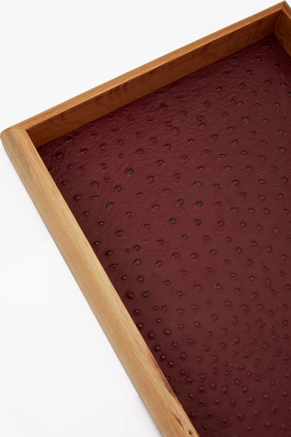 Bordo Ahşap Deri Tepsi