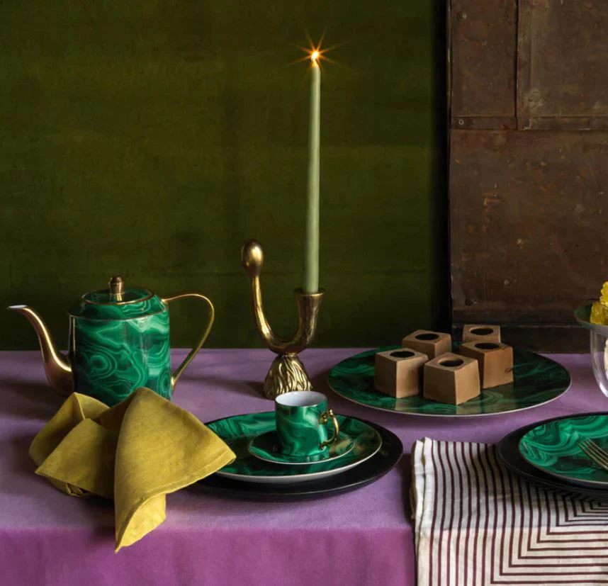 Malachite 4'lü Porselen Tabak