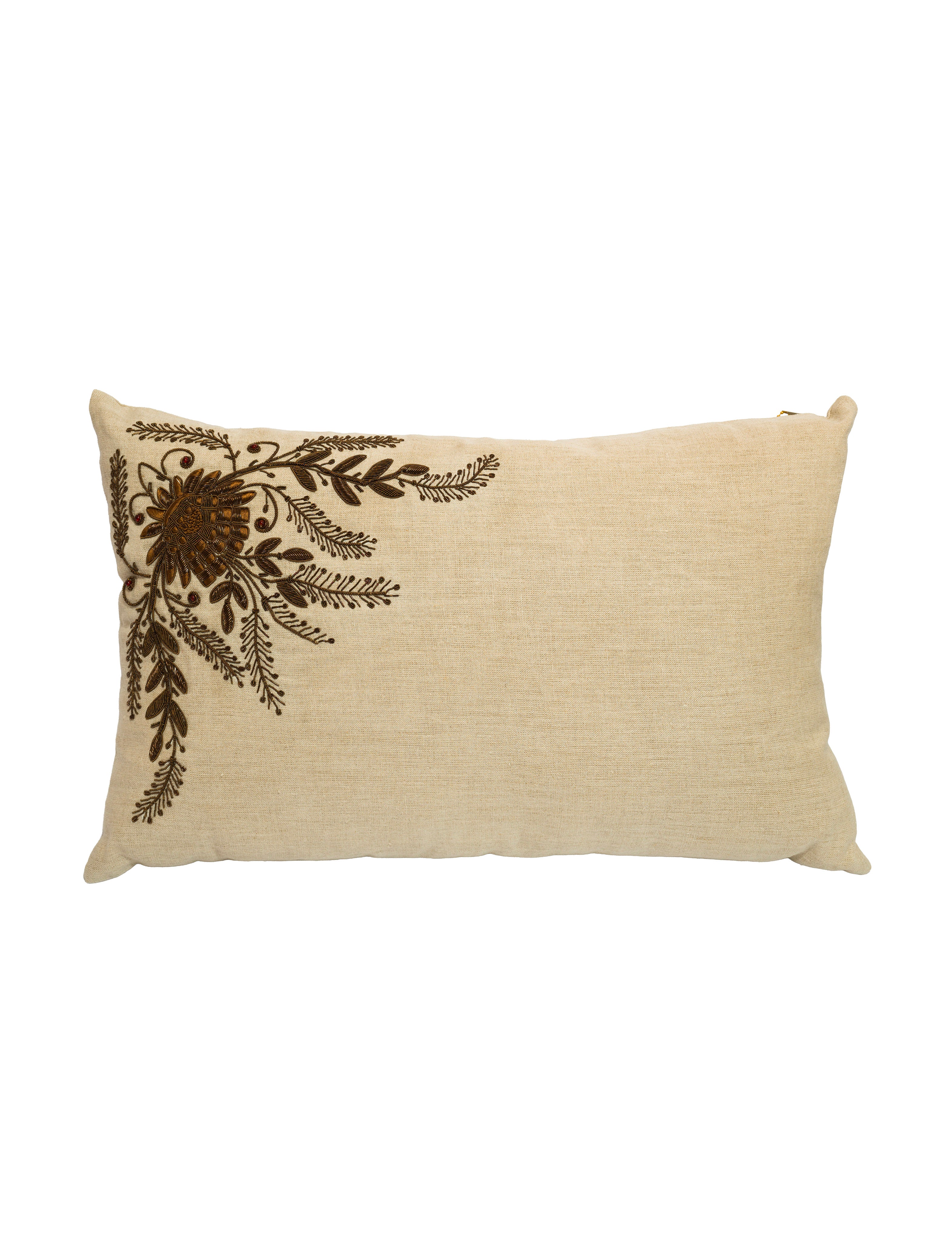 Çiçek İşlemeli Keten Yastık