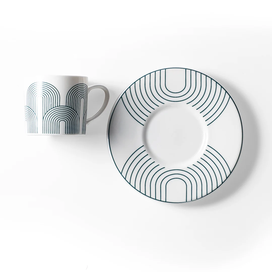 Çizgili Desen Petrol Renk Kahve Fincanı