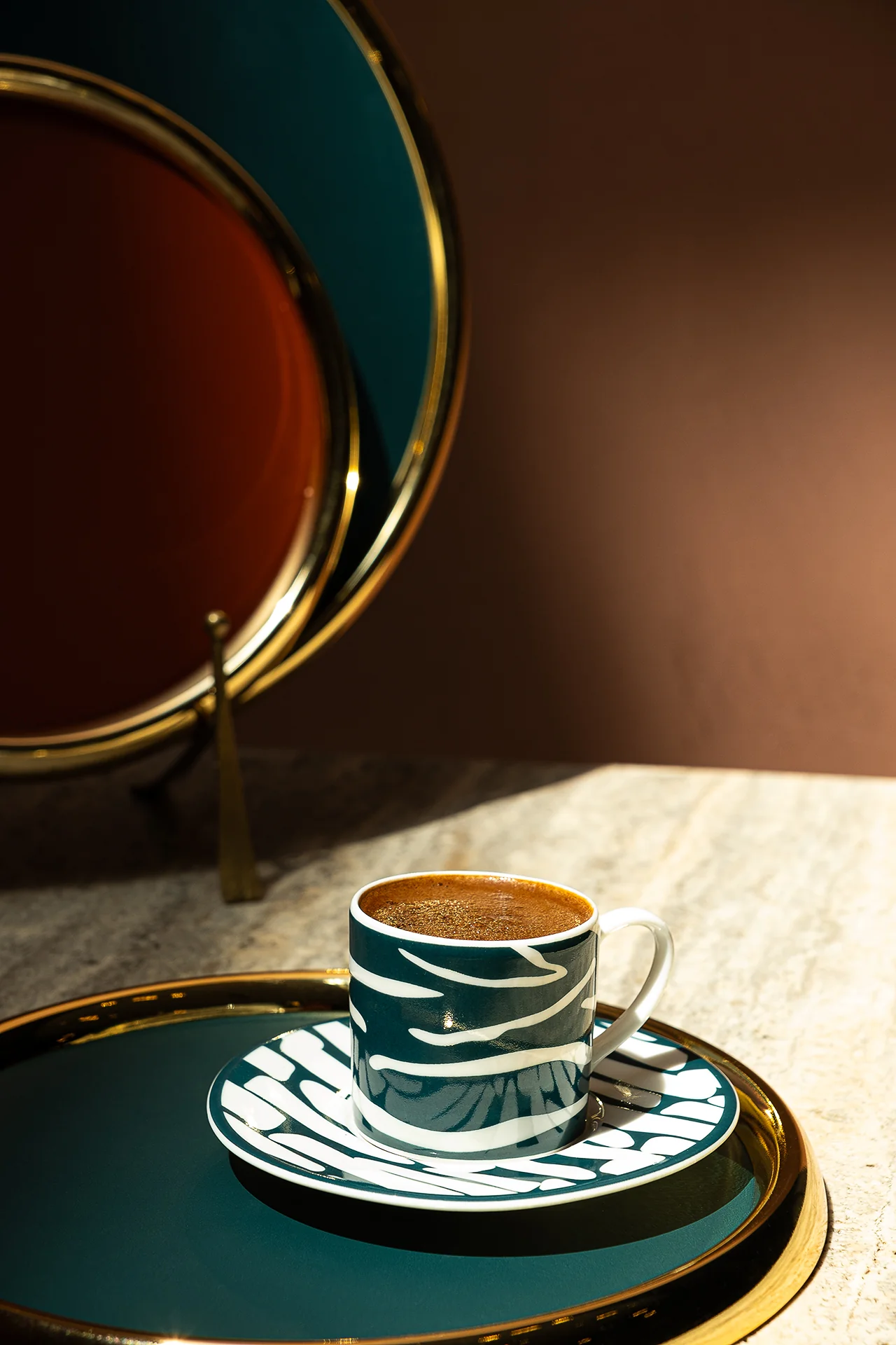 Zebra Desen Petrol Renk Kahve Fincanı