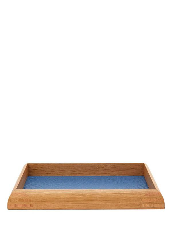 Mavi Çizgi Desenli Deri Tepsi