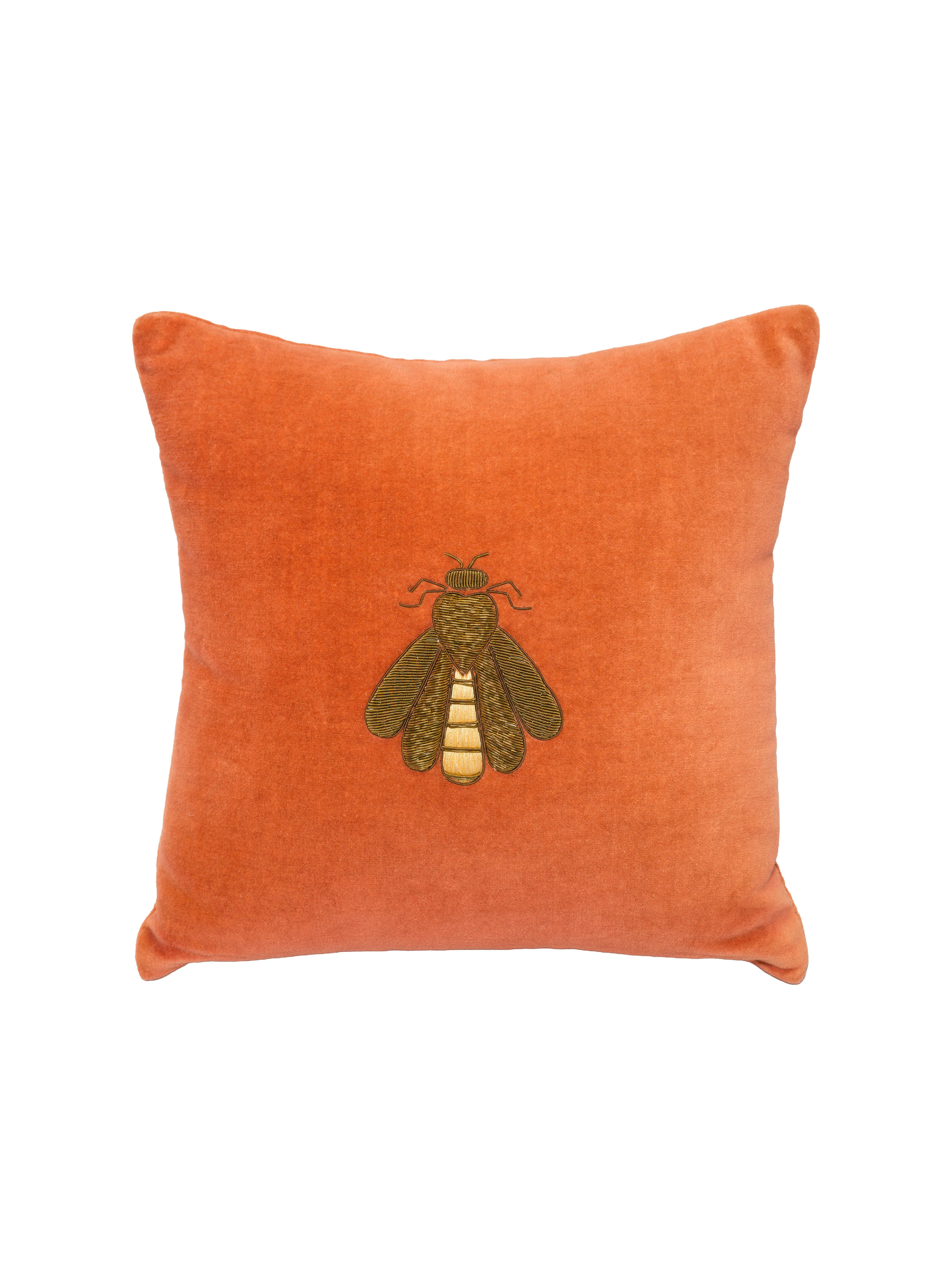 Turuncu Sinek Desenli Mini Yastık