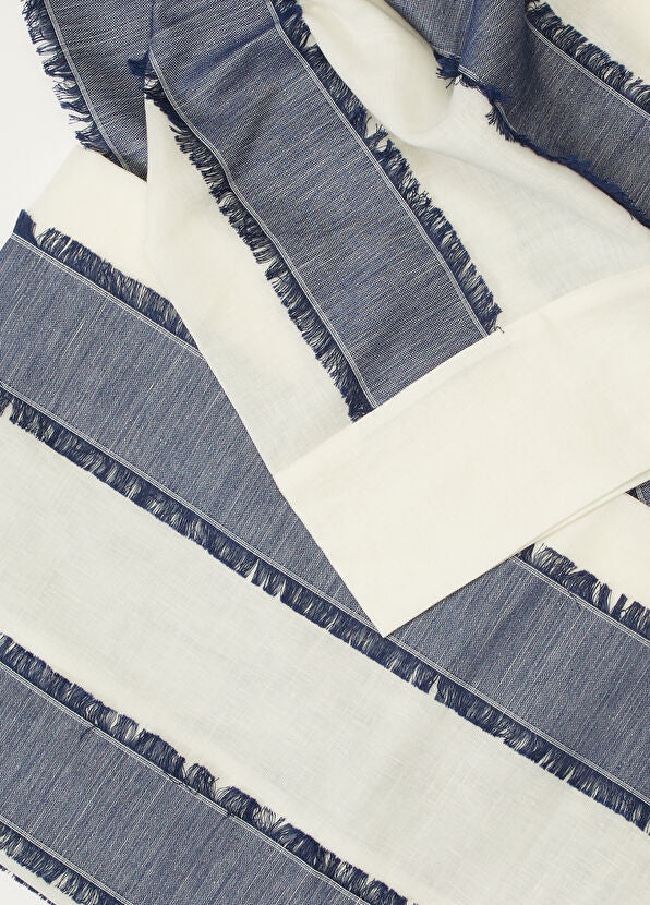 Mavi Beyaz Keten Masa Örtüsü