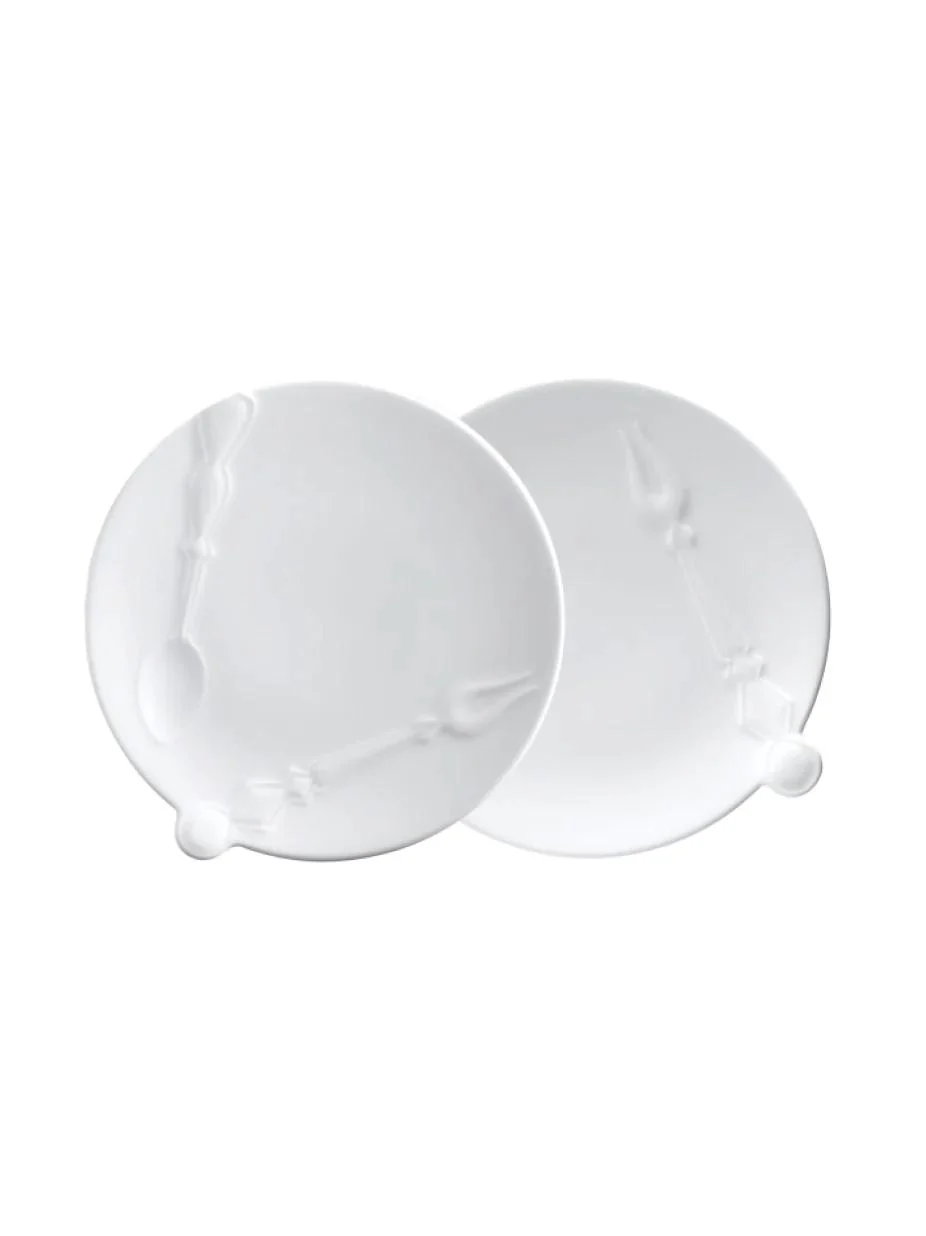 Beyaz Çatal Bıçak Kabartma Desenli, Kurabiye Tabağı