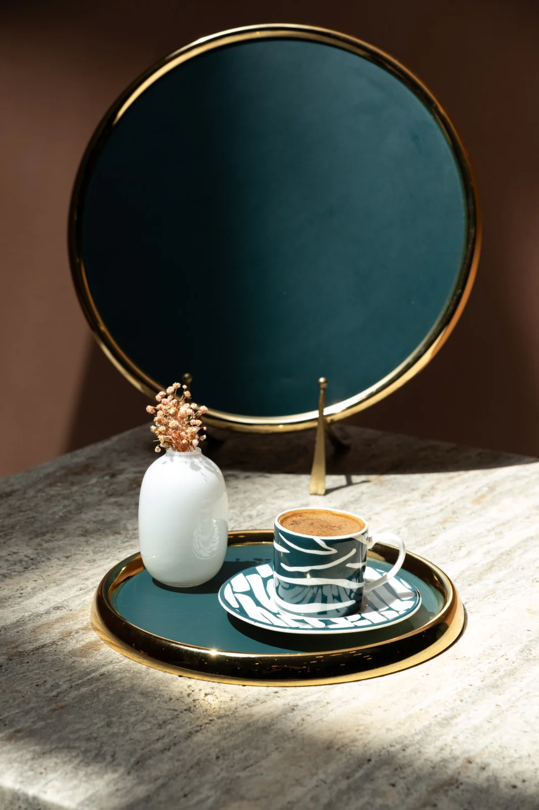 Petrol Yeşil Deri Supla ve Kahve Tepsi