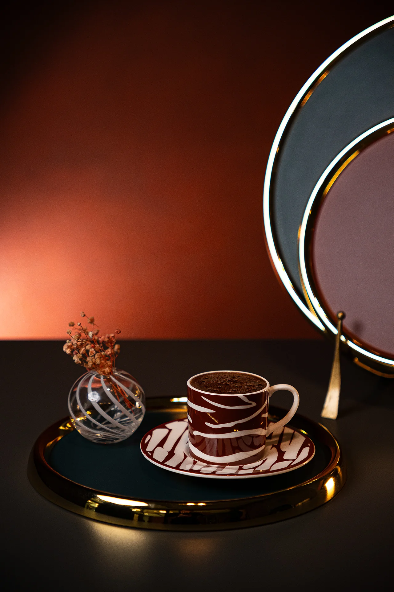 Zebra Desen Bordo Renk Kahve Fincanı