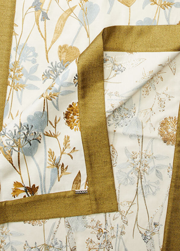 Çiçek Nakışlı Yağ Yeşili Keten Runner