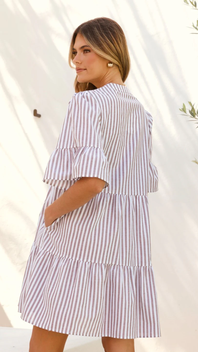 Tarnie Mini Dress - Brown Stripe