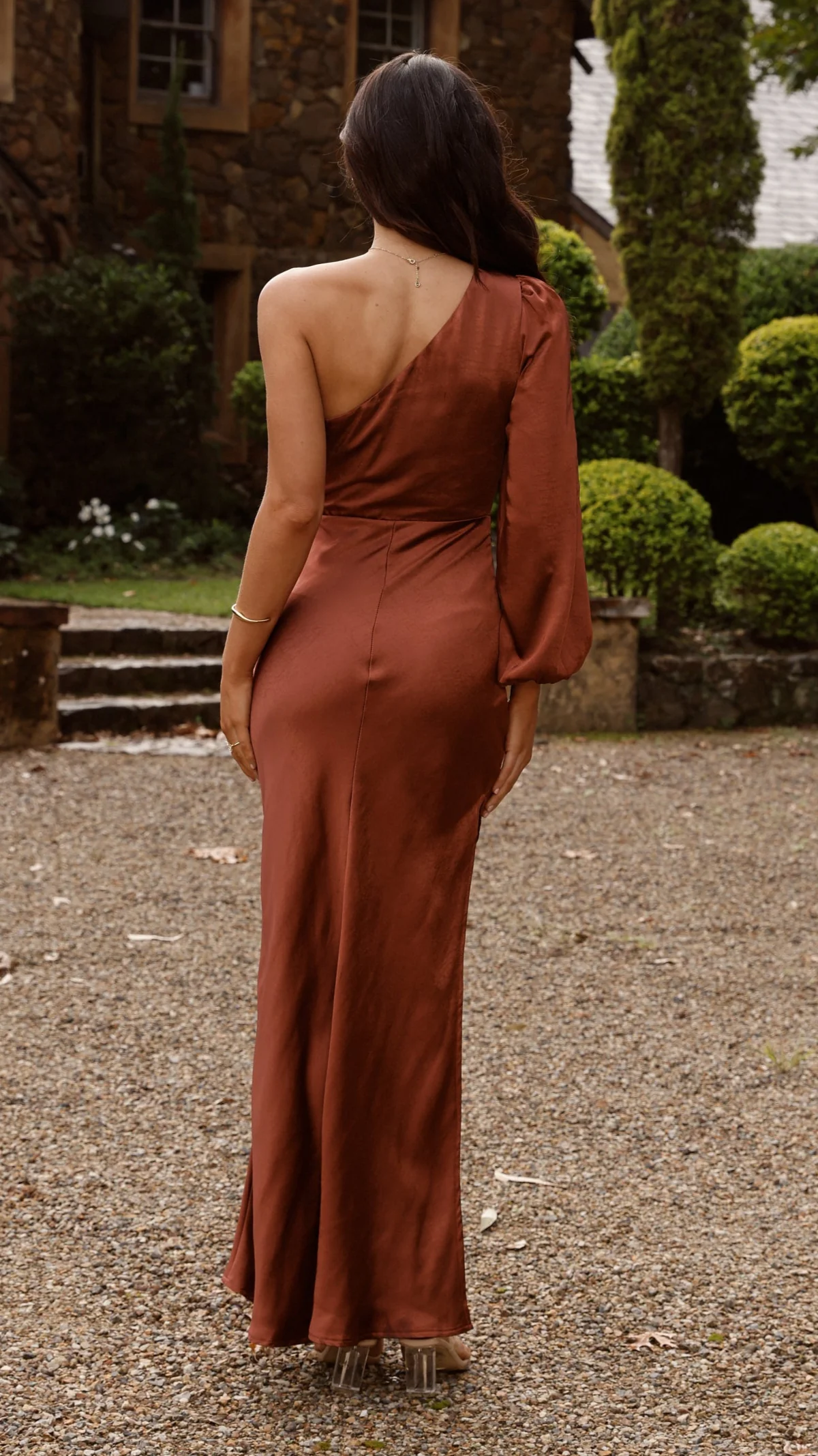 Eden One Shoulder Tie Front Maxi Dress - Rust