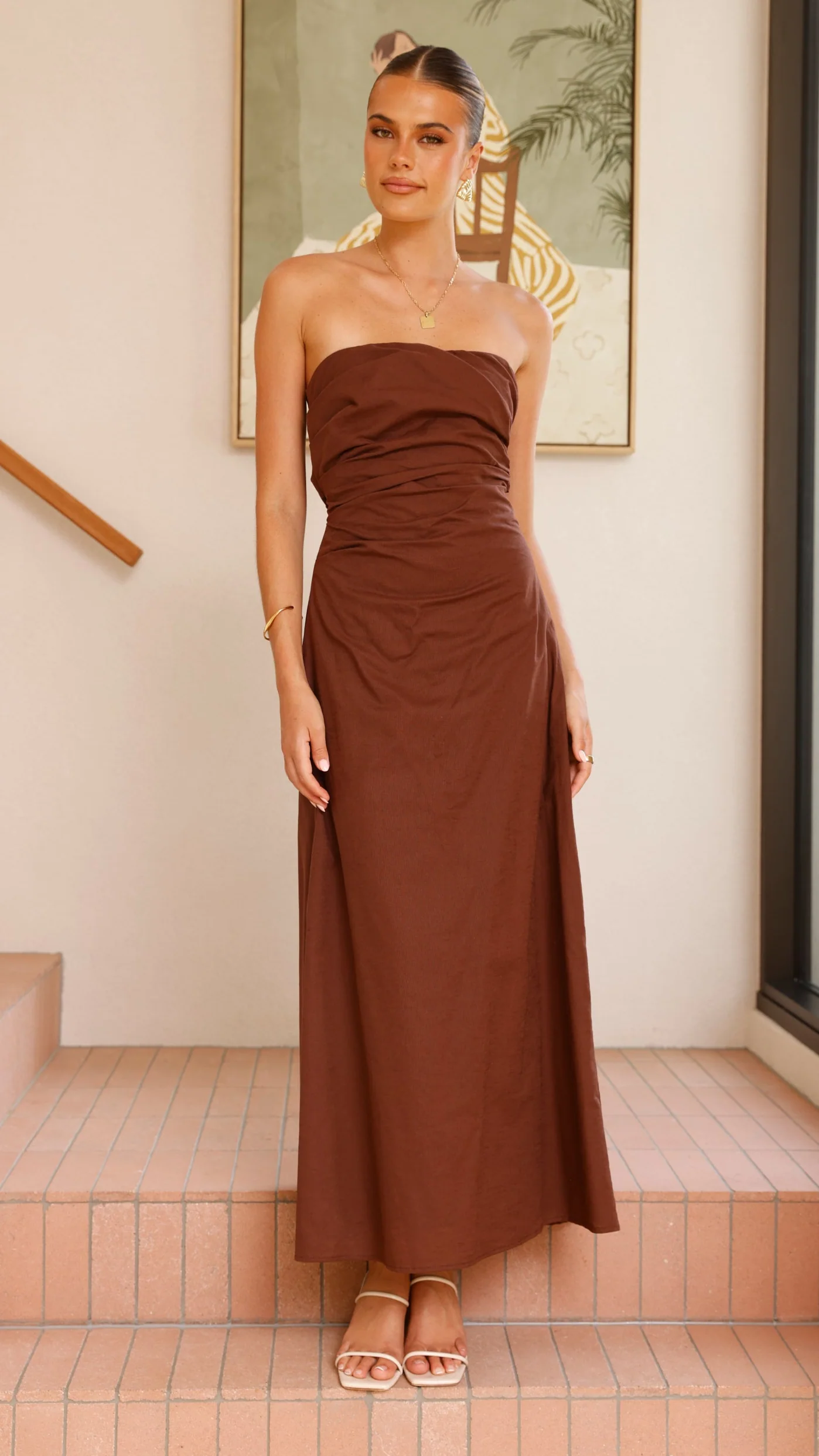 Bolivia Strapless Midi Dress - Chocolate