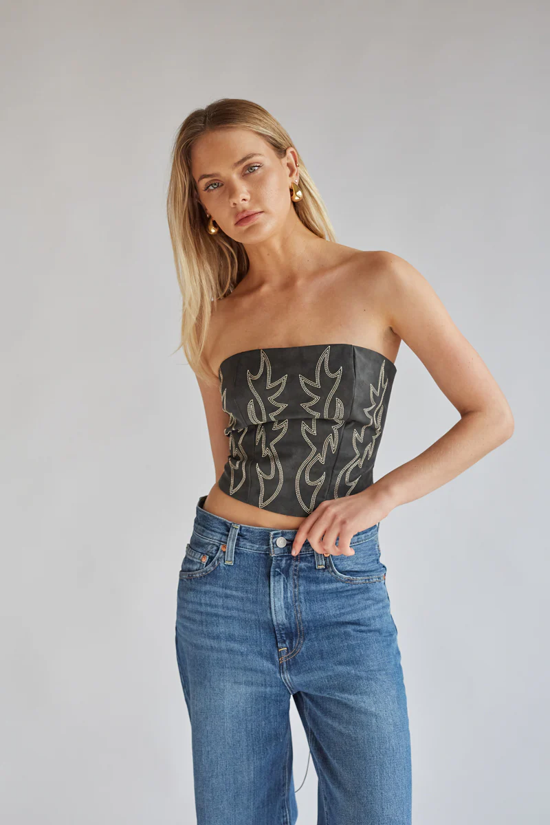 Jesse Strapless Faux Leather Western Corset