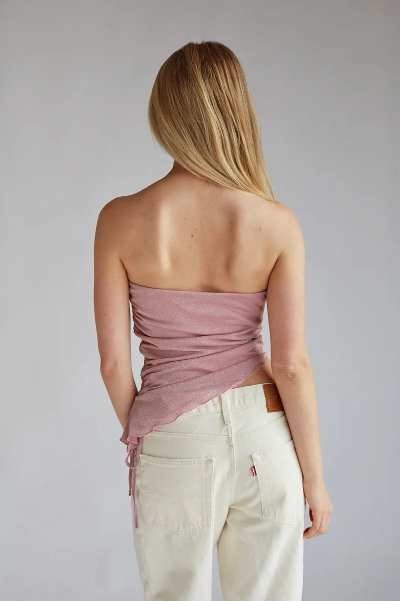 Valentina Strapless Glitter Asymmetrical Cinch Top