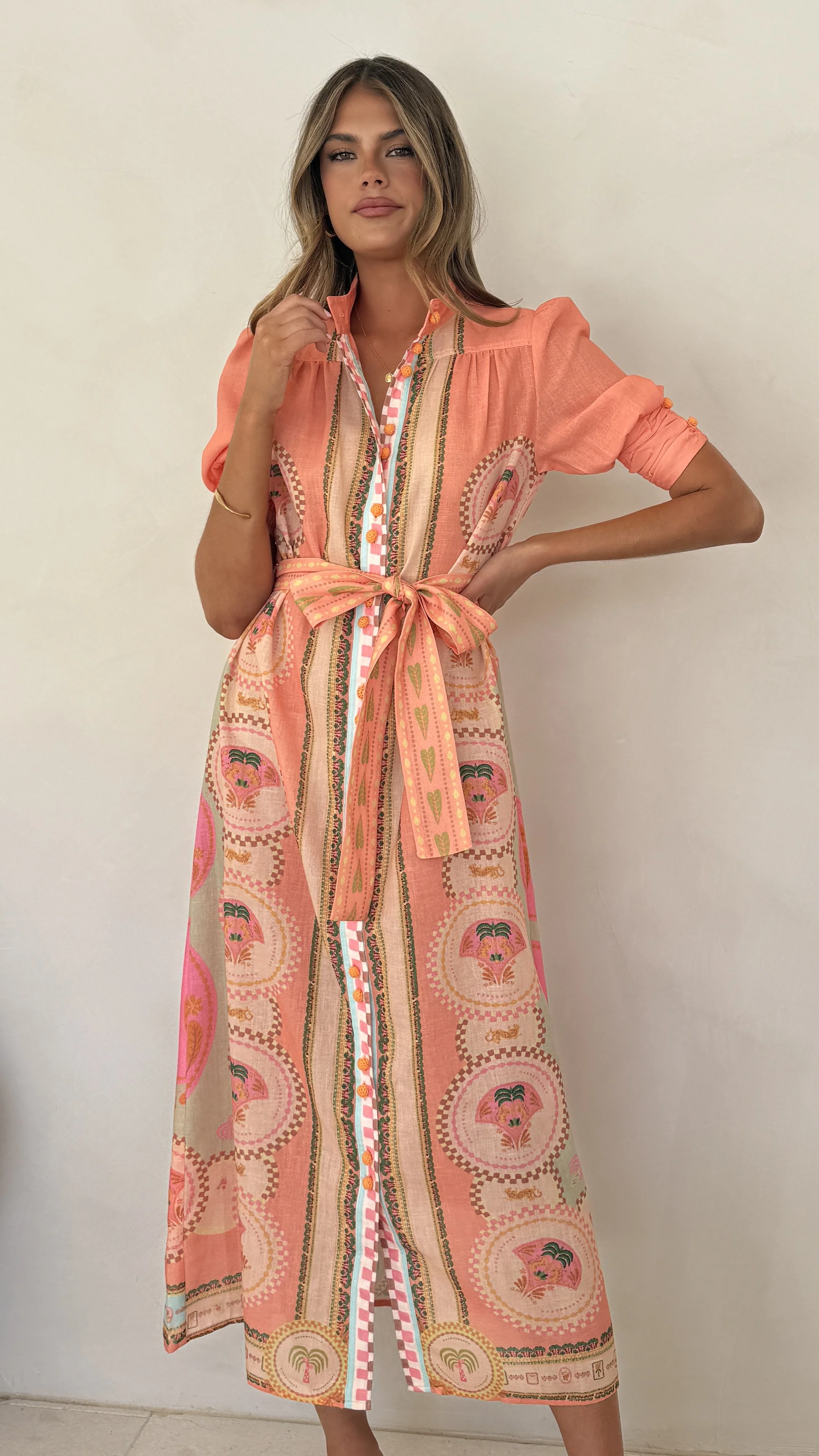 Magnolia Midi Dress - Acacia Palm Melon