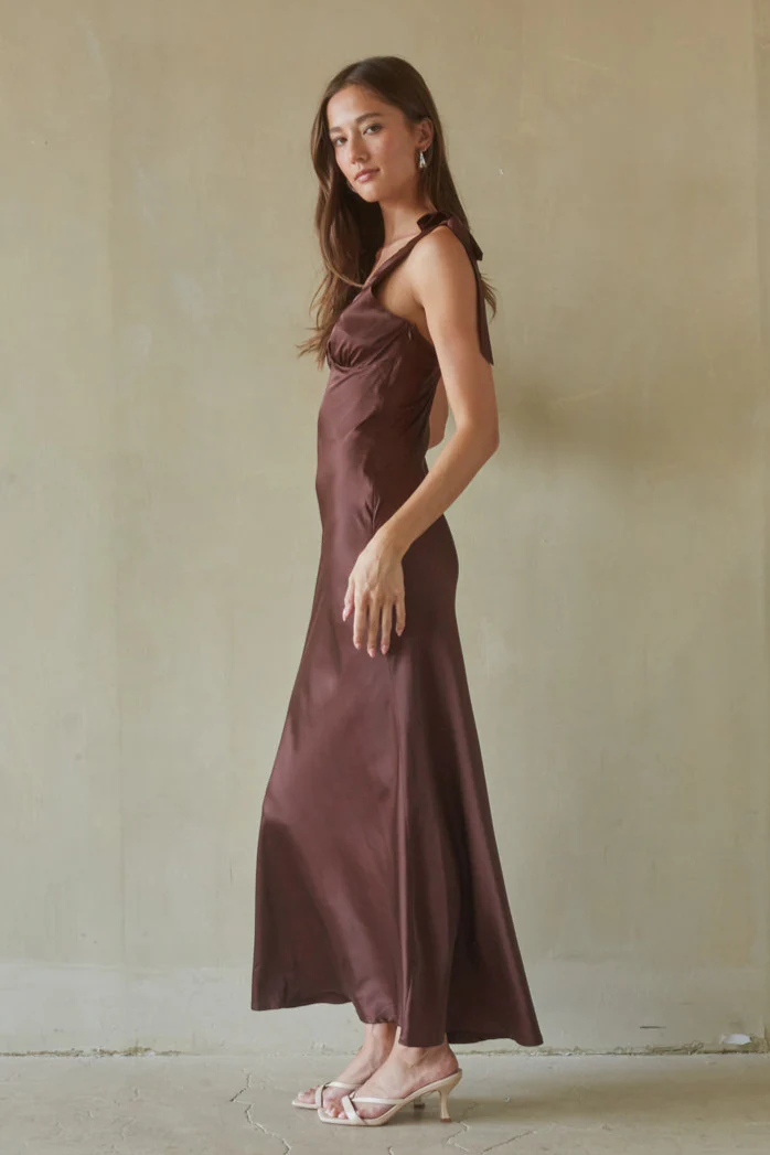 Xandra Tie Satin Maxi Dress