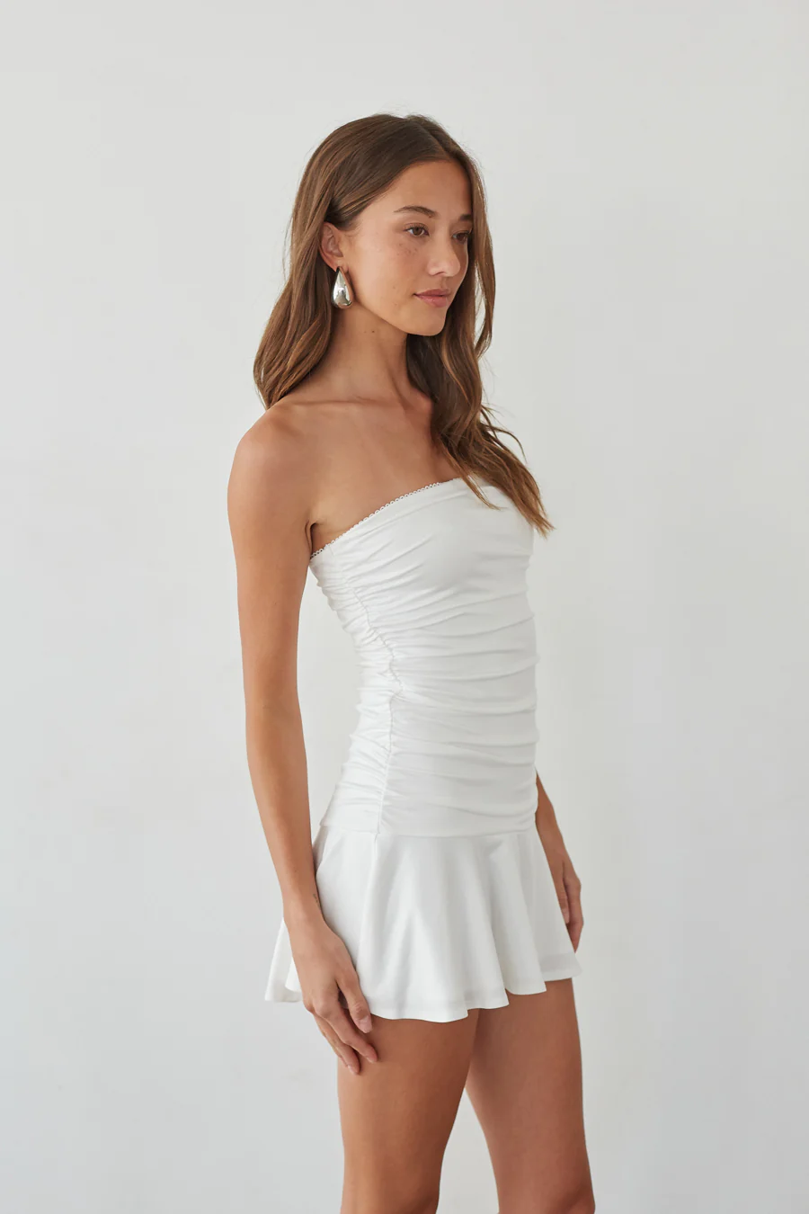 Alora Strapless Ruched Mini Dress