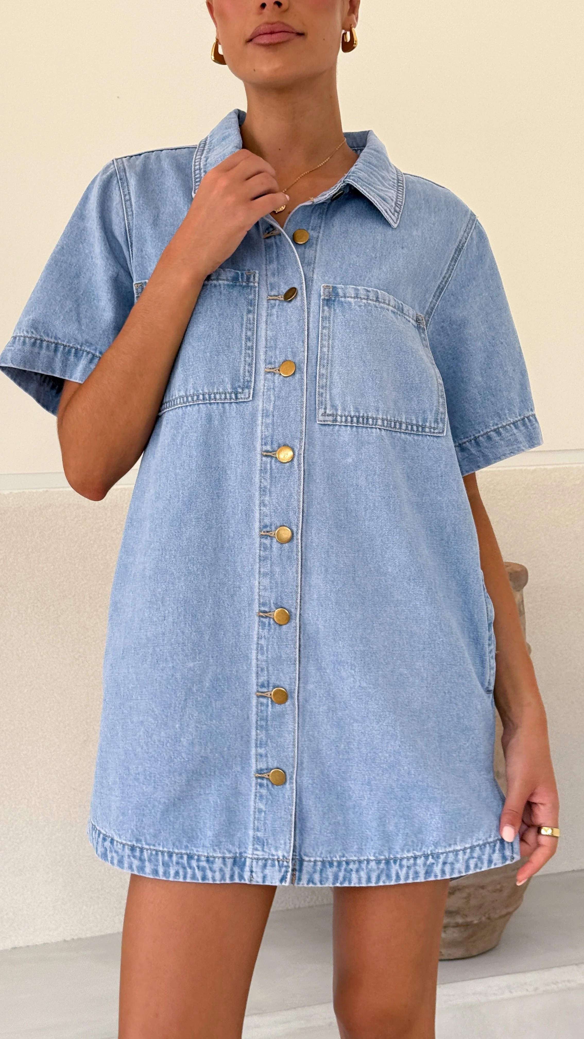 Rayna Denim Mini Dress - Light Denim