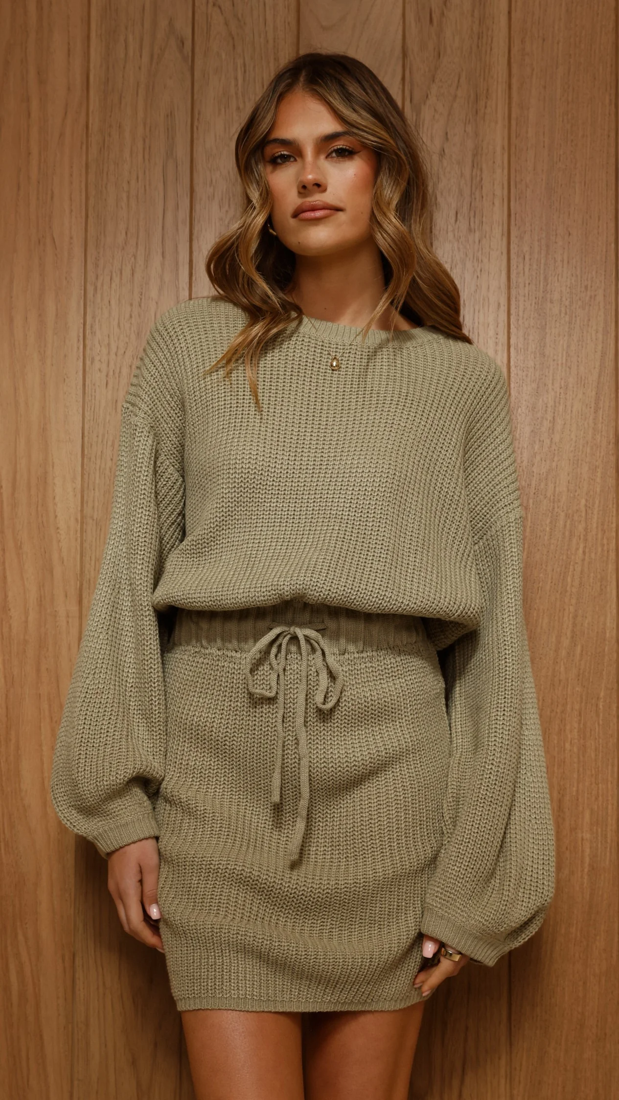 Feya Knit Mini Dress - Olive