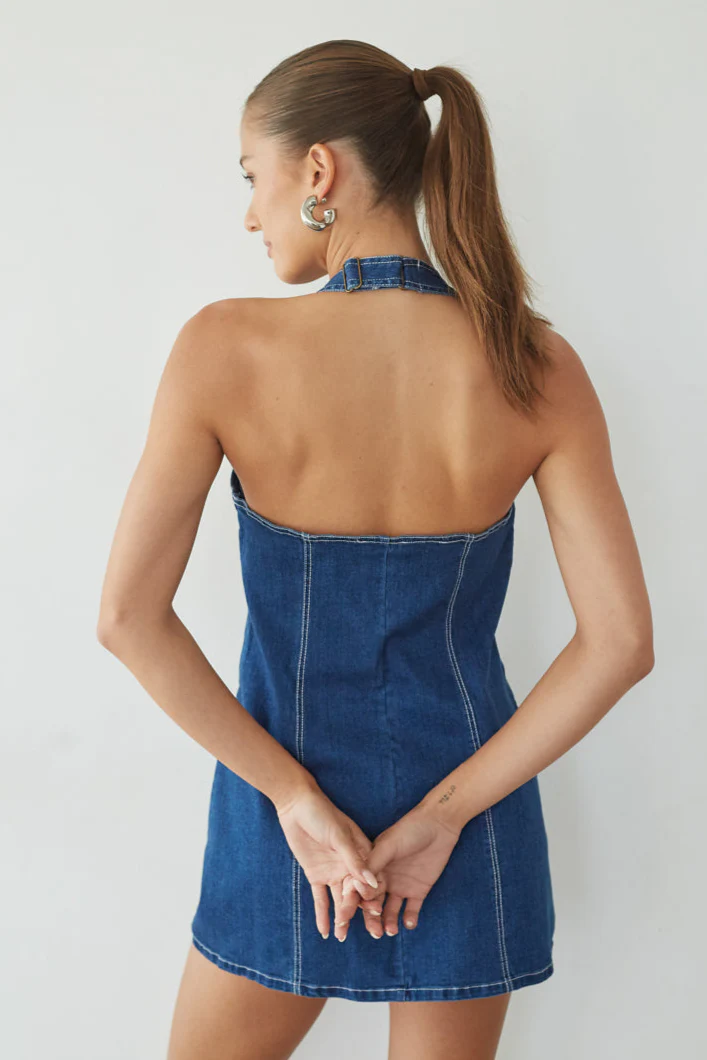 Graylee Halter Denim Mini Dress