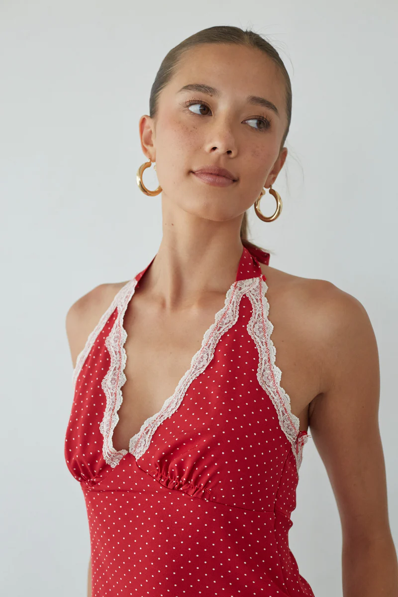 Leni Polka Dot Lace Halter Top