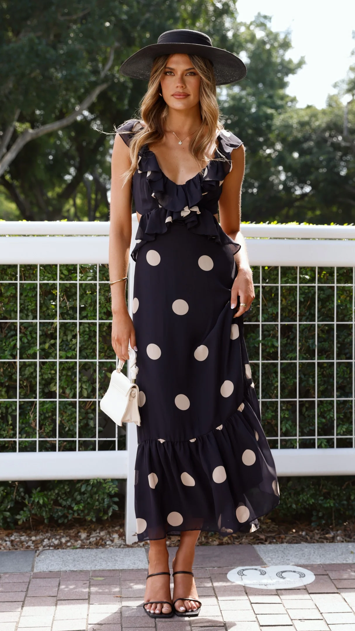 Taylee Midi Dress - Black/Cream Polka