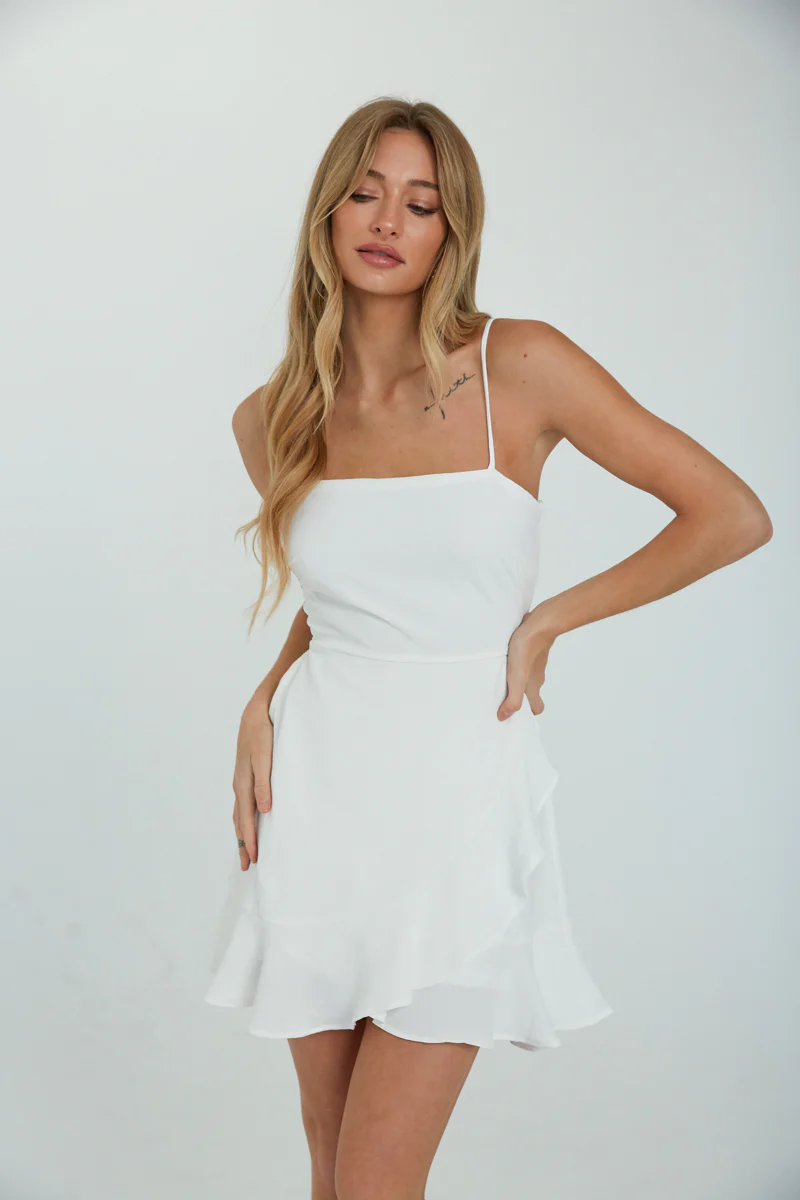 Audra Tie Back Ruffle Wrap Mini Dress