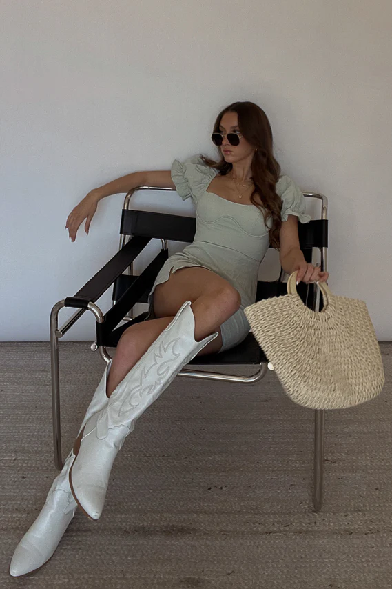 Drew Puff Sleeve Corset Linen Mini Dress