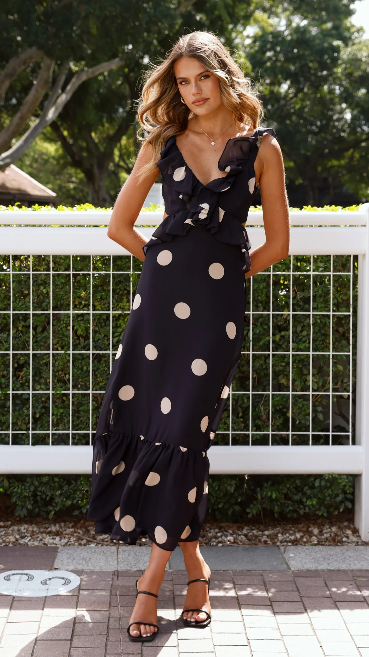 Taylee Midi Dress - Black/Cream Polka