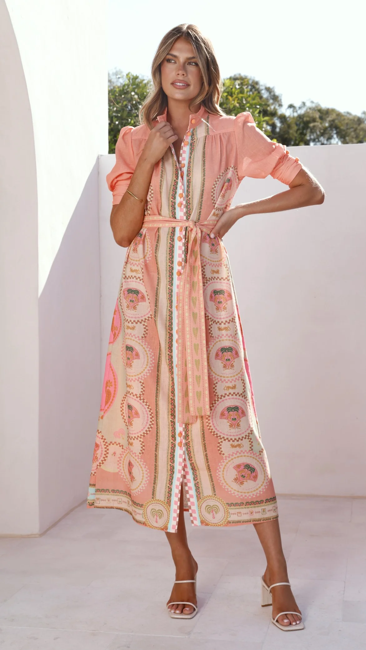 Magnolia Midi Dress - Acacia Palm Melon