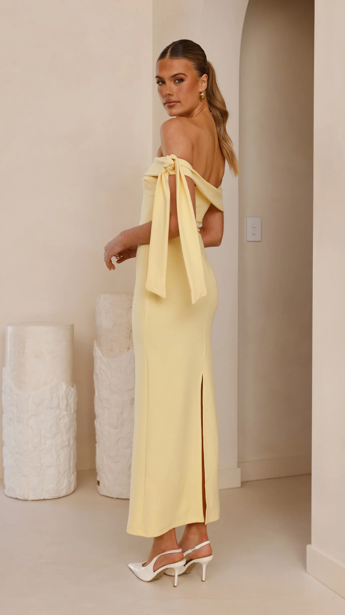 Halen Off Shoulder Midi Dress - Lemon