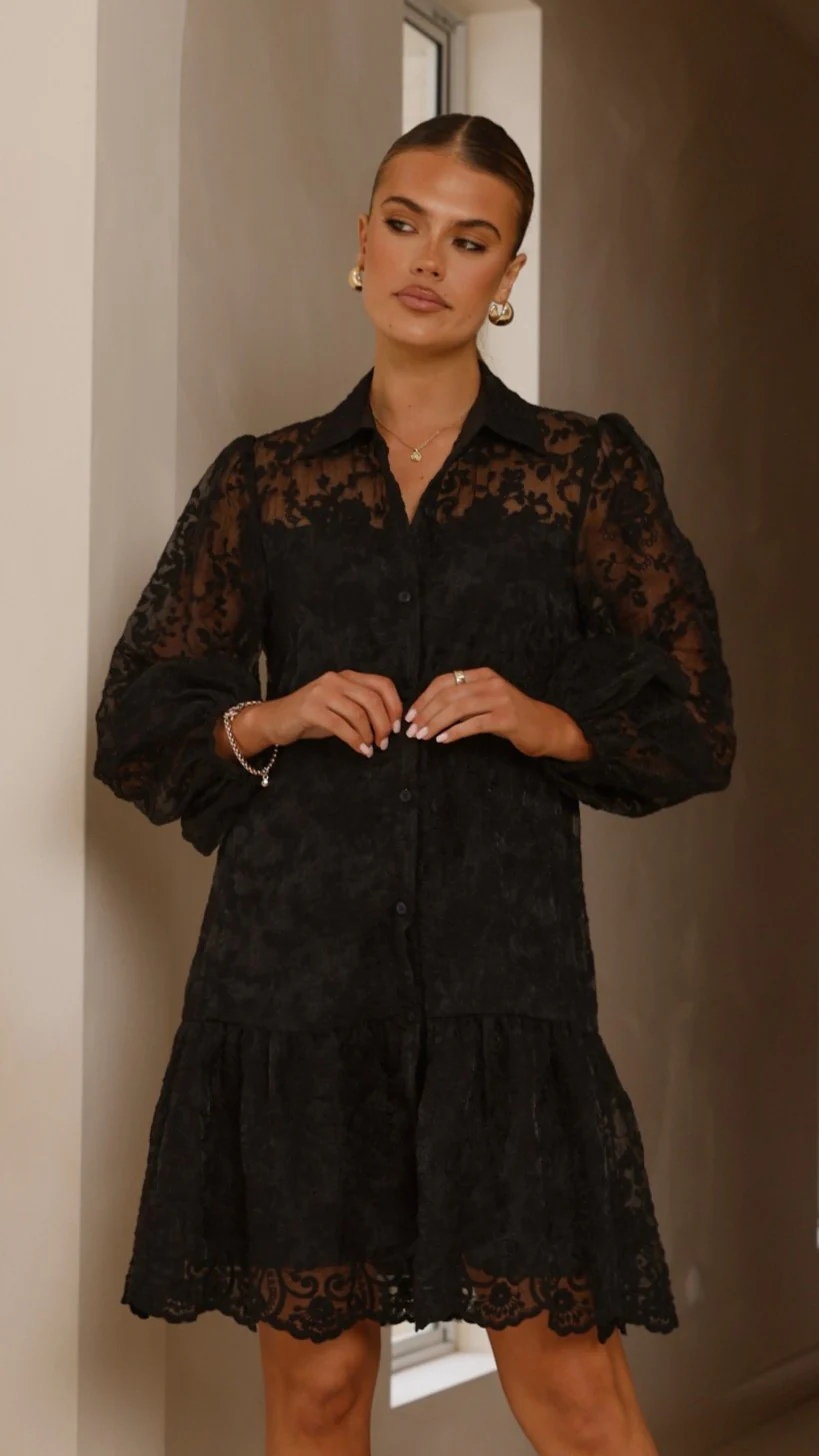 Acacia Lace Mini Dress - Black
