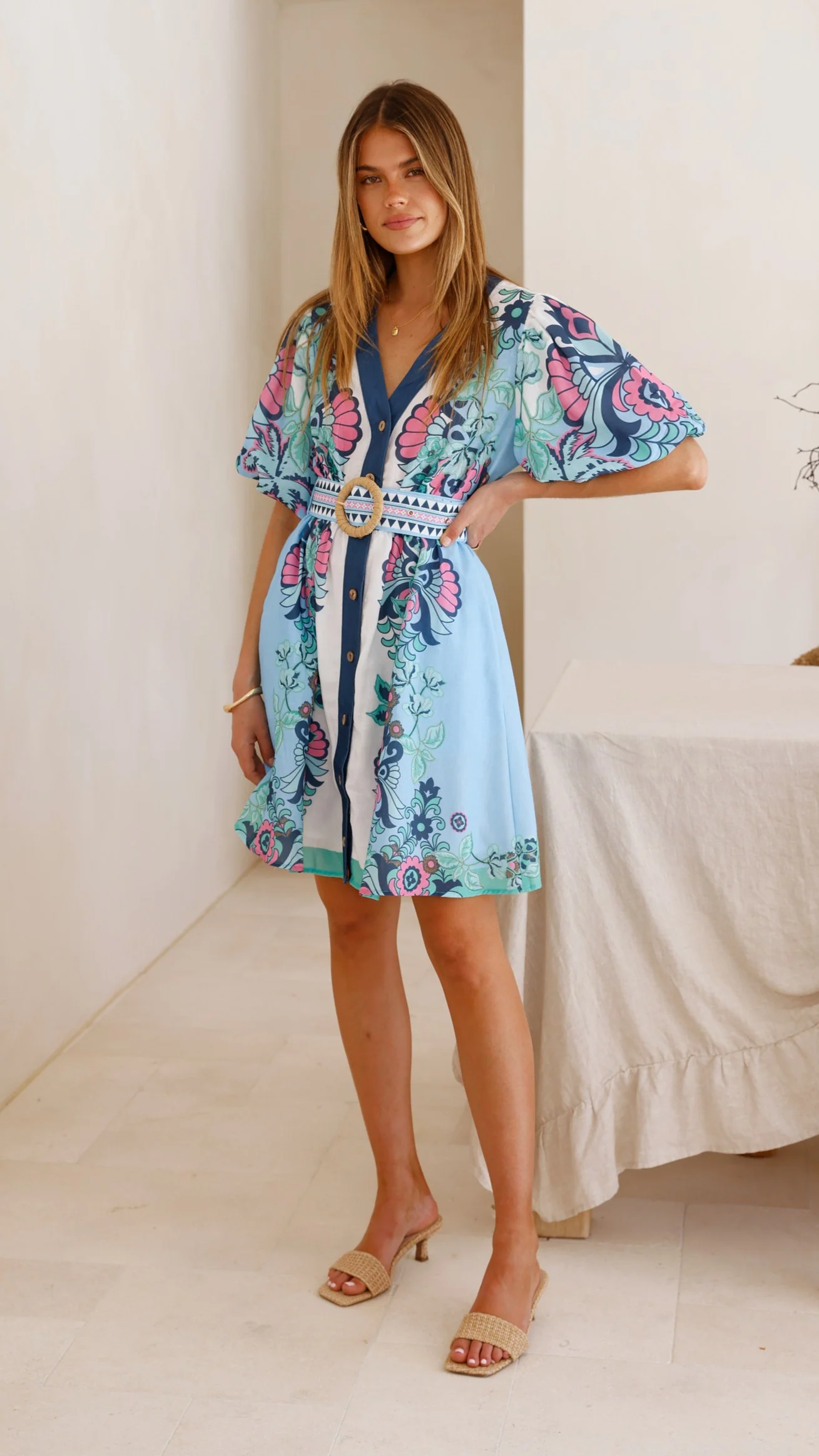 Dali Mini Dress - Island Bloom Blue
