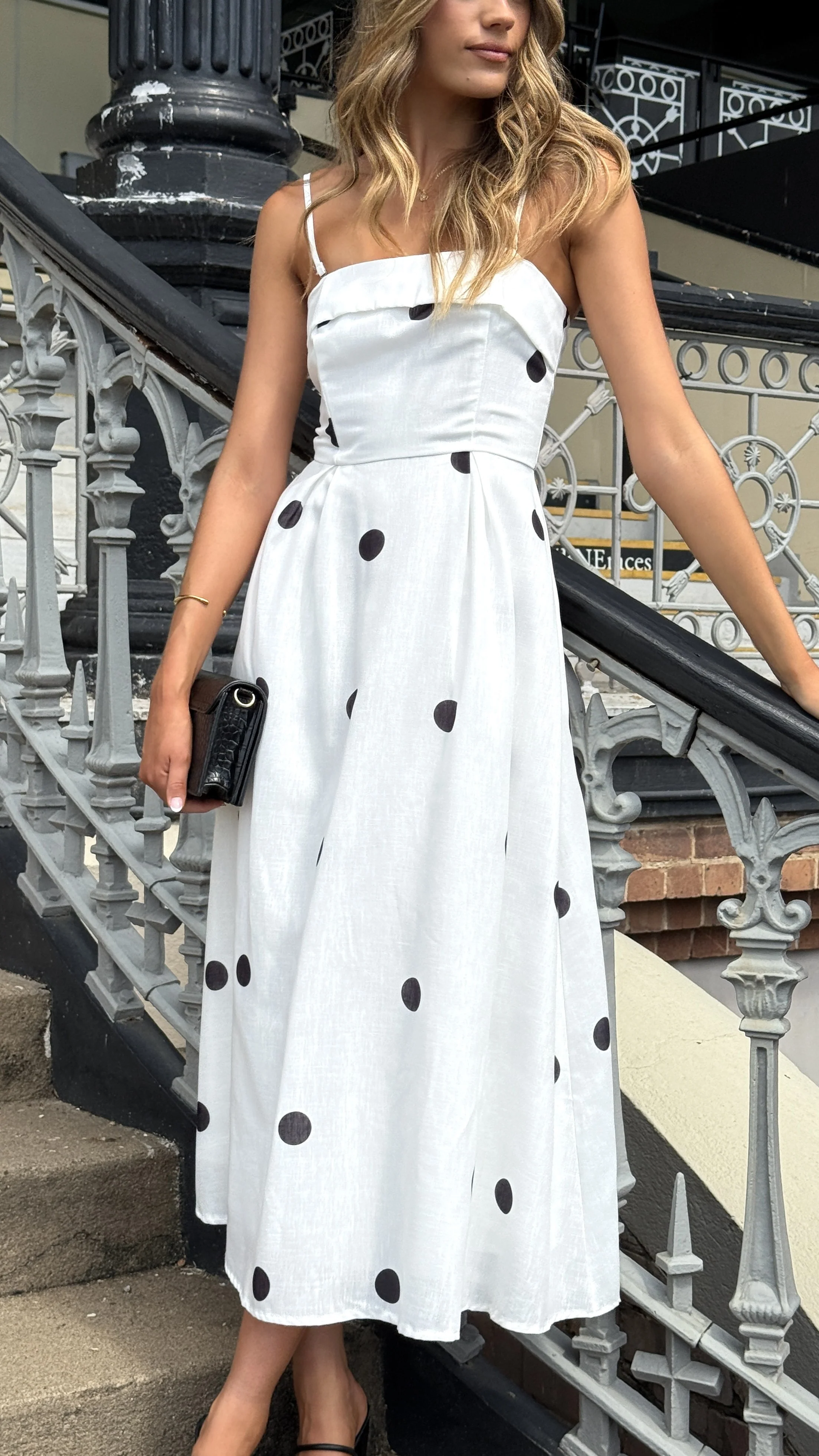 Tahlia Midi Dress - White Polka Print