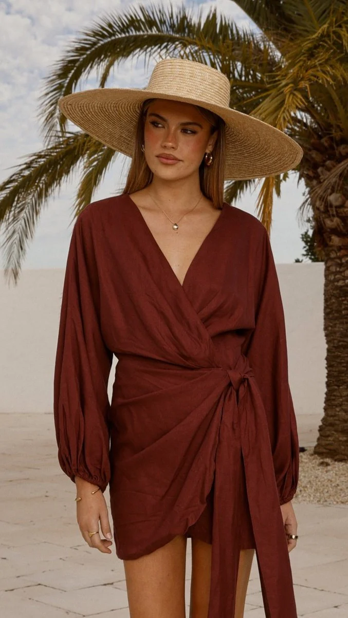 Myra Long Sleeve Mini Dress - Chocolate