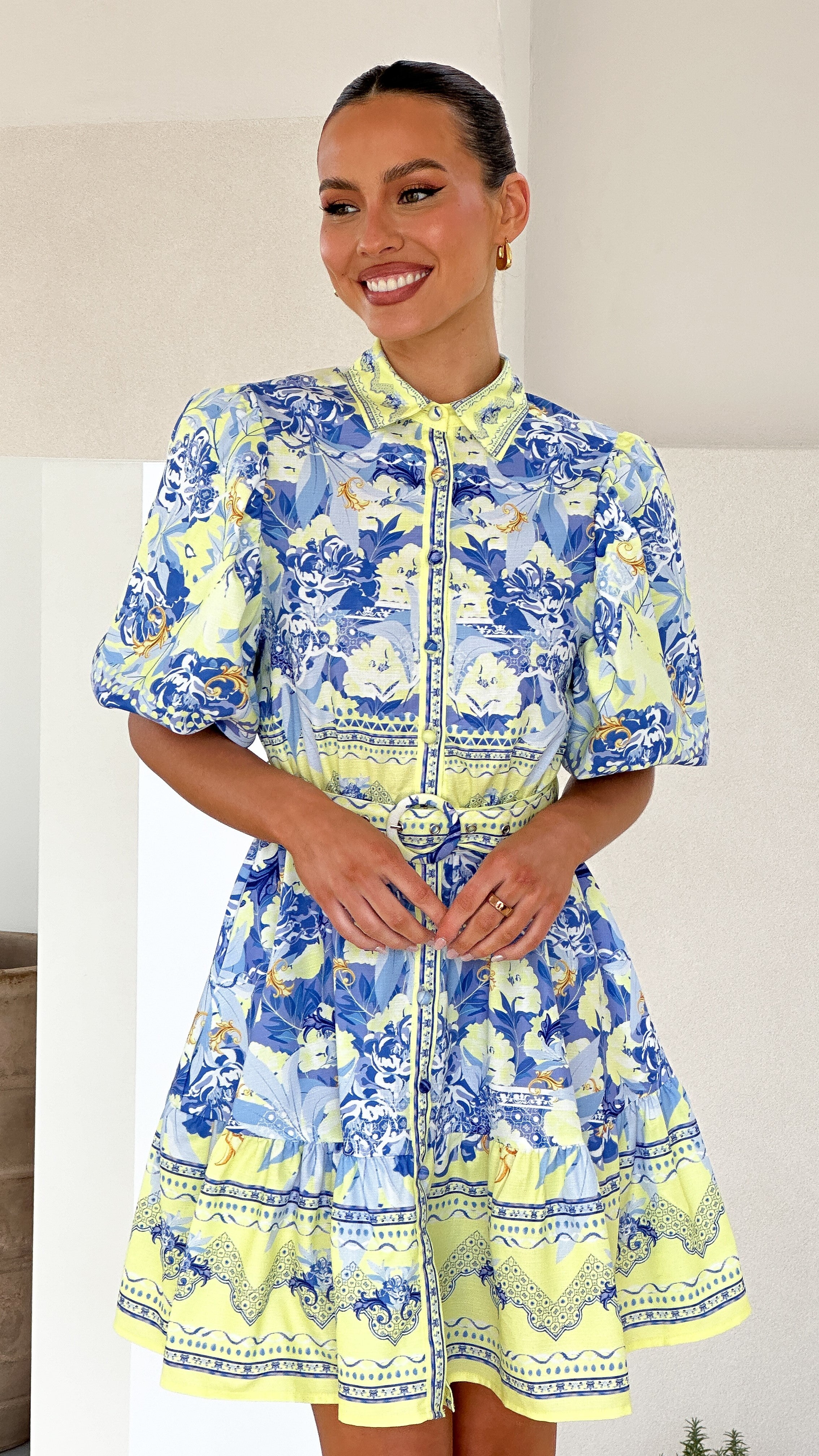 Kalliope Mini Dress - Blue/Yellow