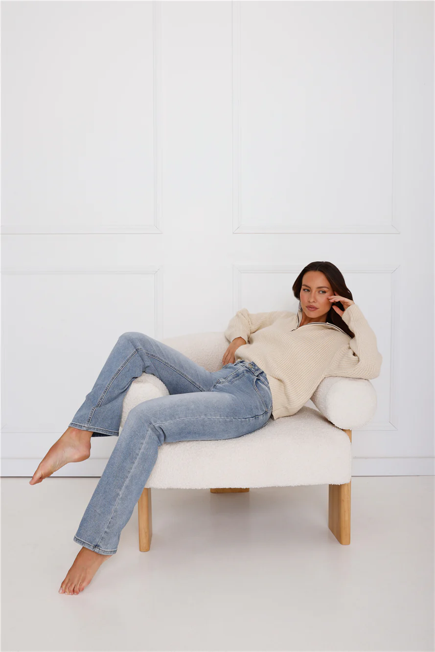 Snowfall Knitted Half Zip Sweater Cream