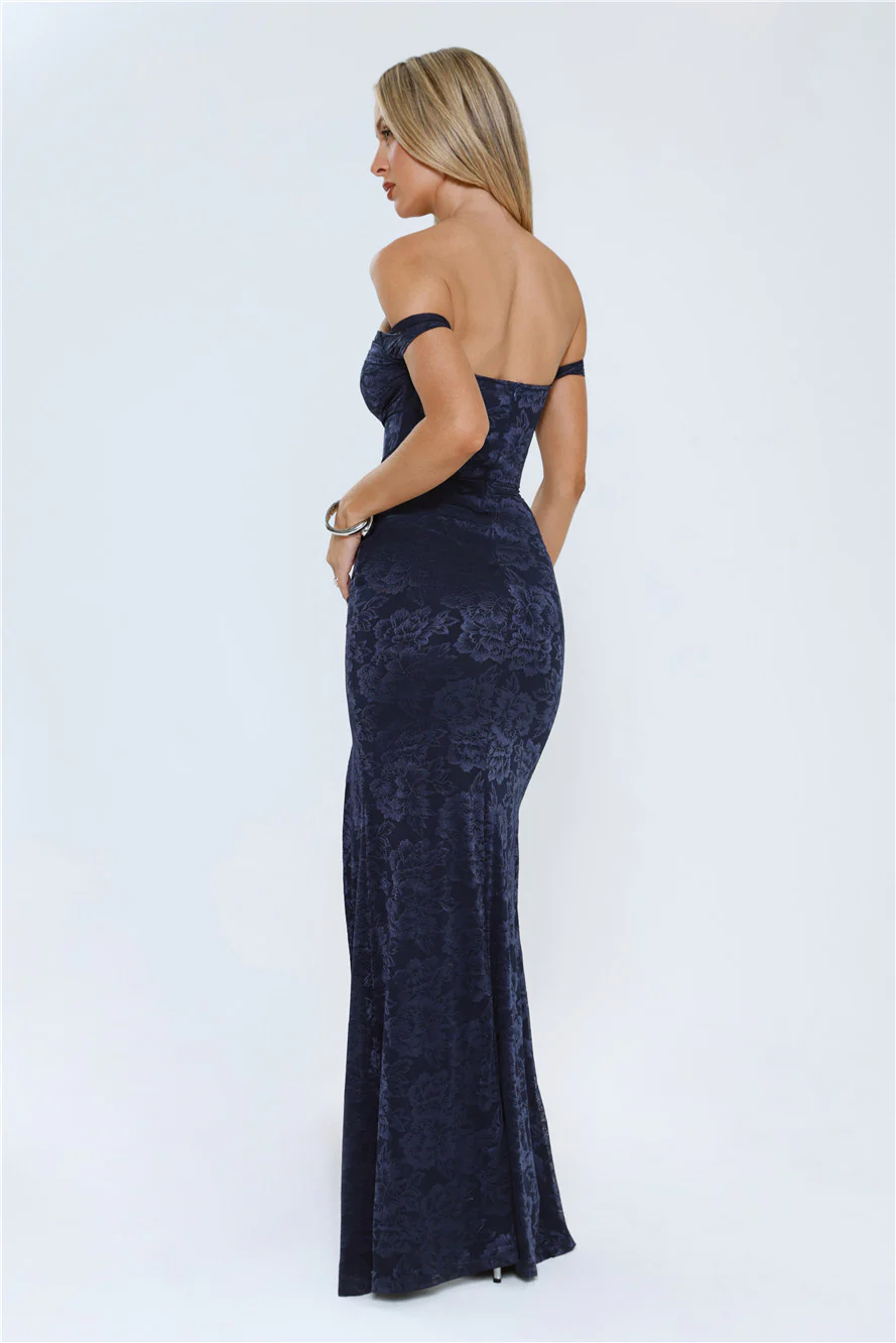 Night Bloom Off Shoulder Maxi Dress Navy
