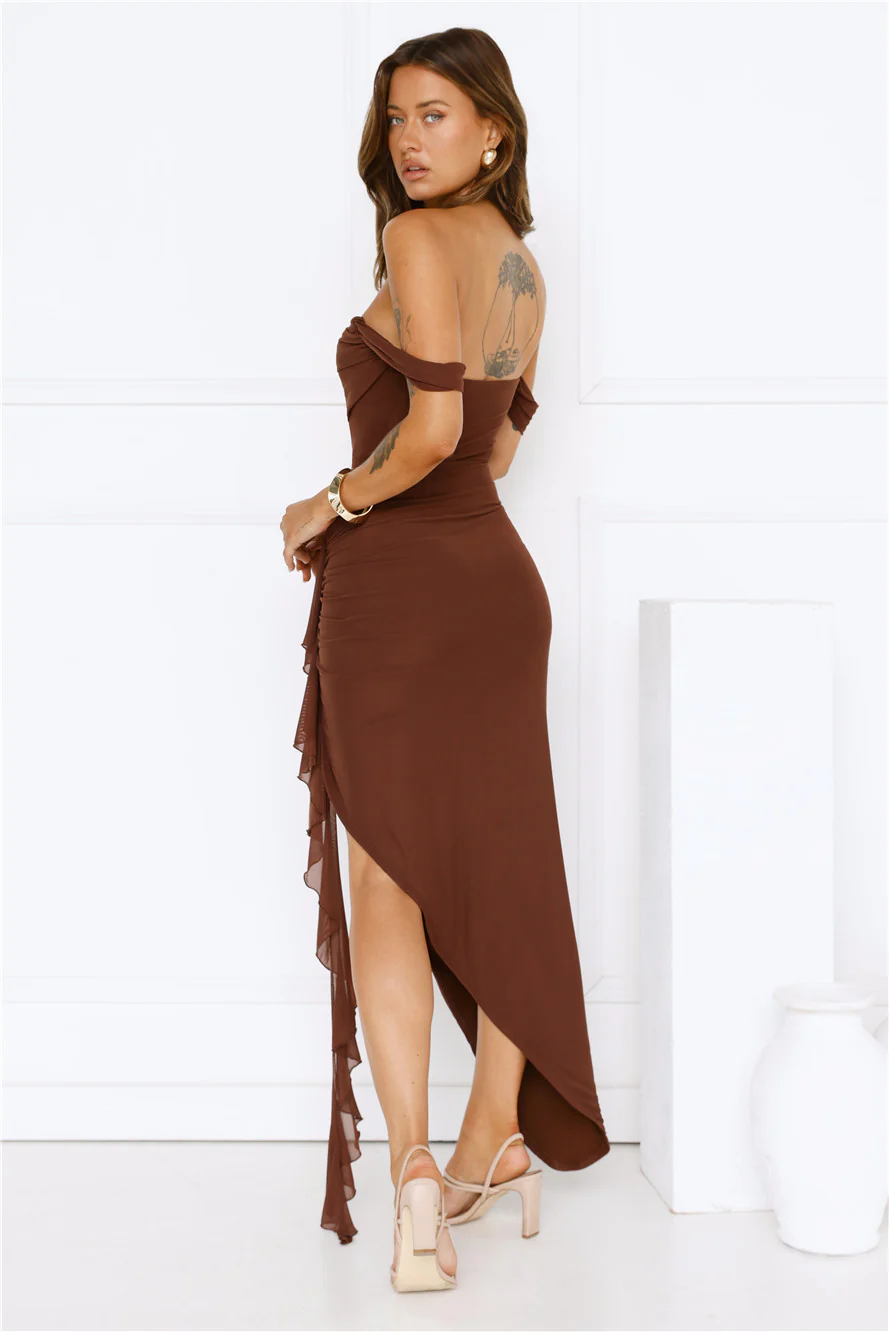 Style Flex Off Shoulder Maxi Dress Brown