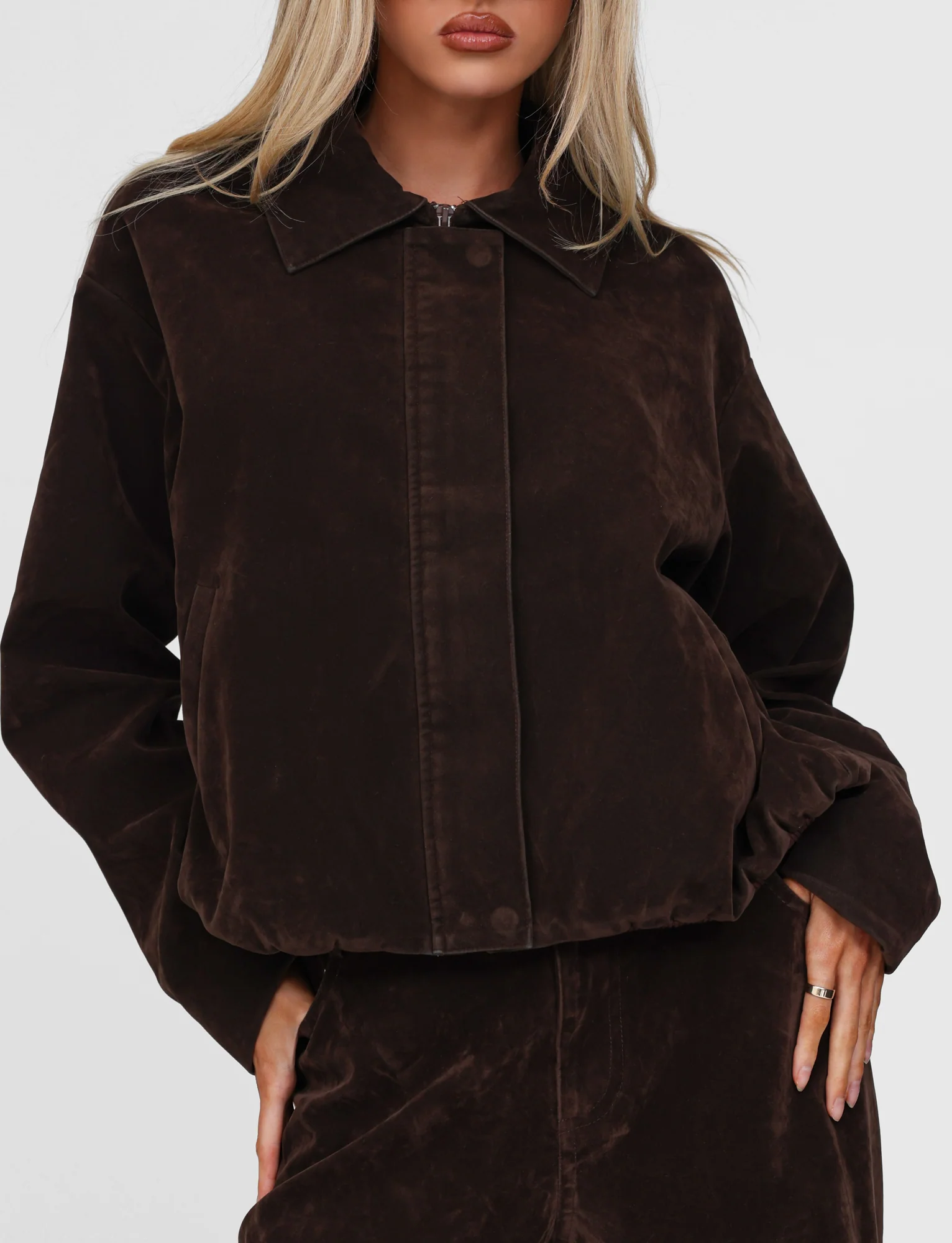 CAMELLIA BOMBER JACKET - CHOCOLATE SUEDE