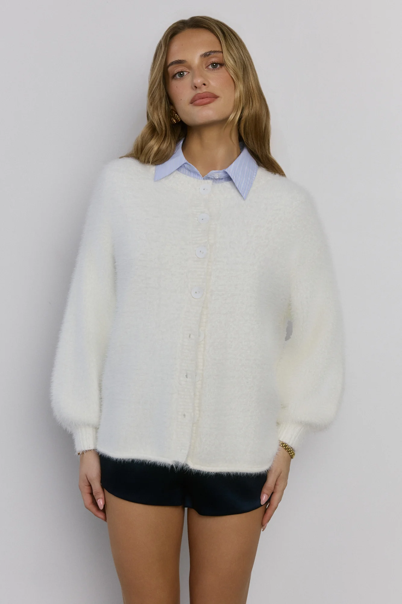 Crisp Snowfall Longline Fluffy Cardigan White